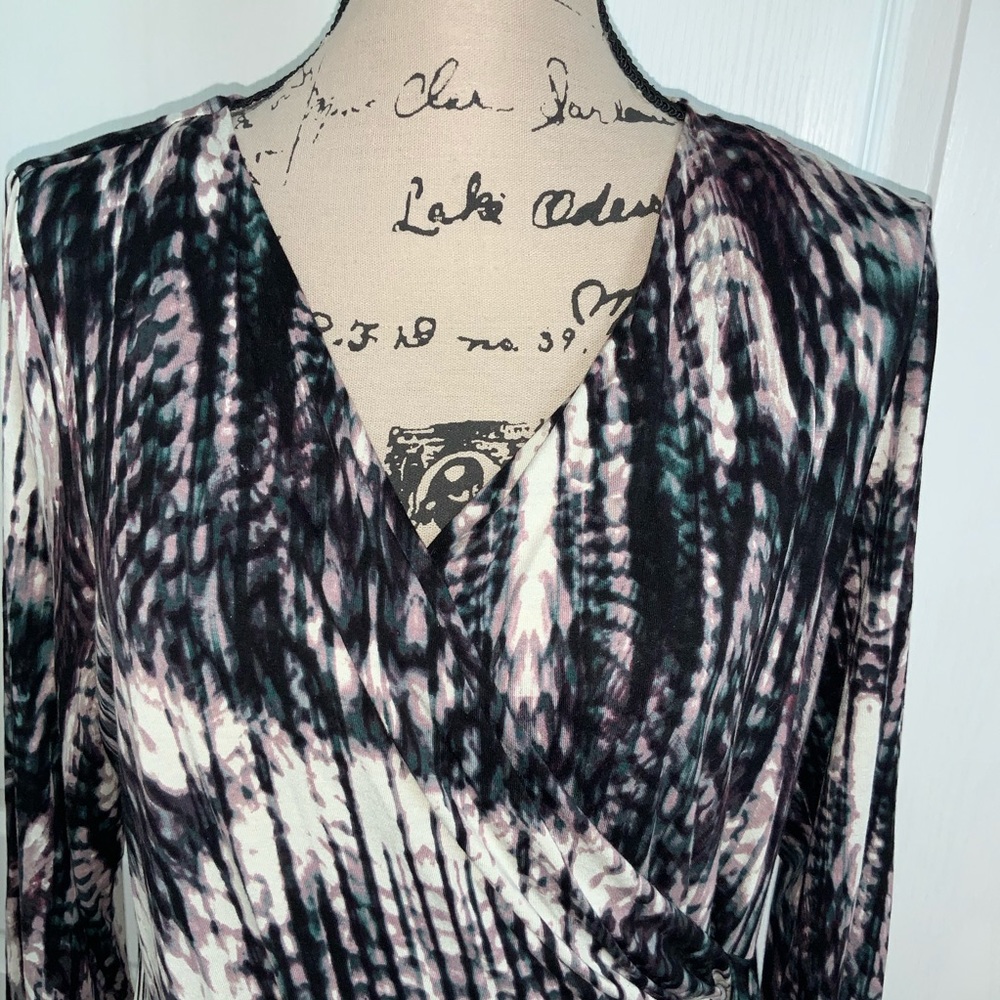❌📂CALVIN KLEIN TOP L/S Wrap Tye Dye Blk/Teal/Pur L - Picture 2 of 5